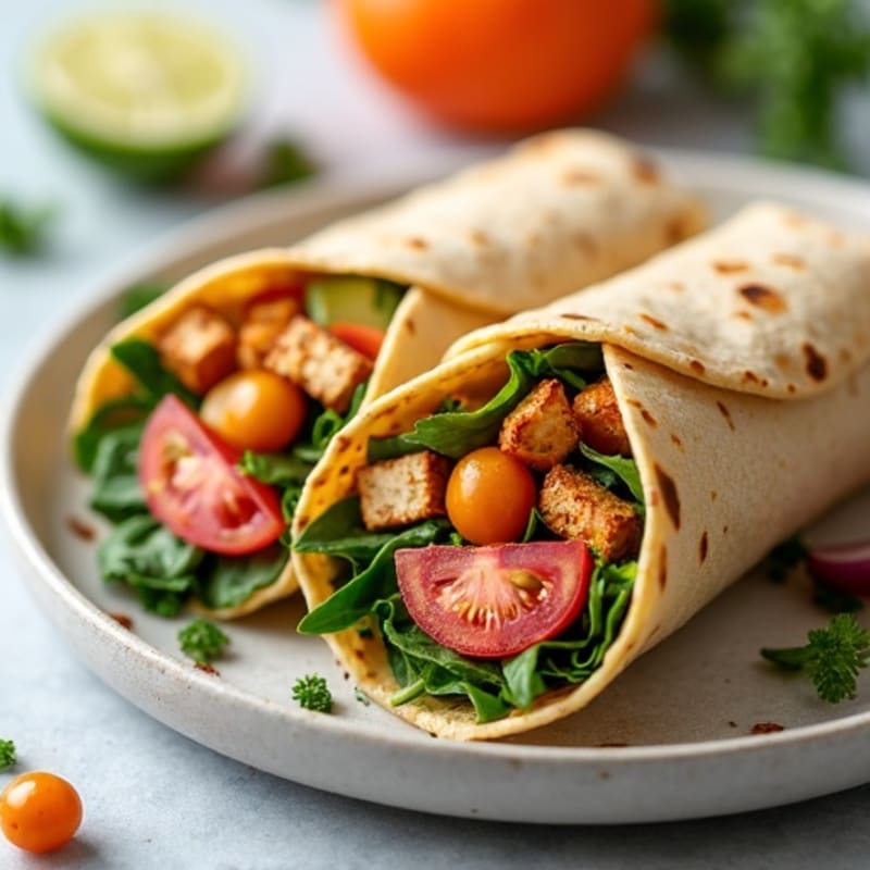 Crispy Roasted Chickpea and Fresh Vegetable Hummus Wrap