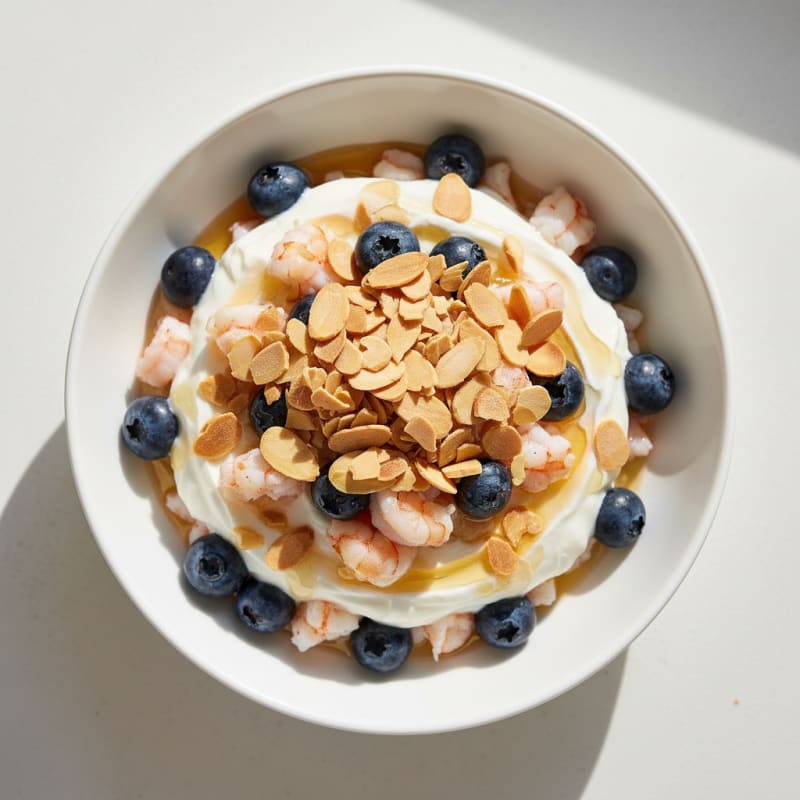 Creamy Greek Yogurt Protein Parfait with Chopped Shrimp and Berries