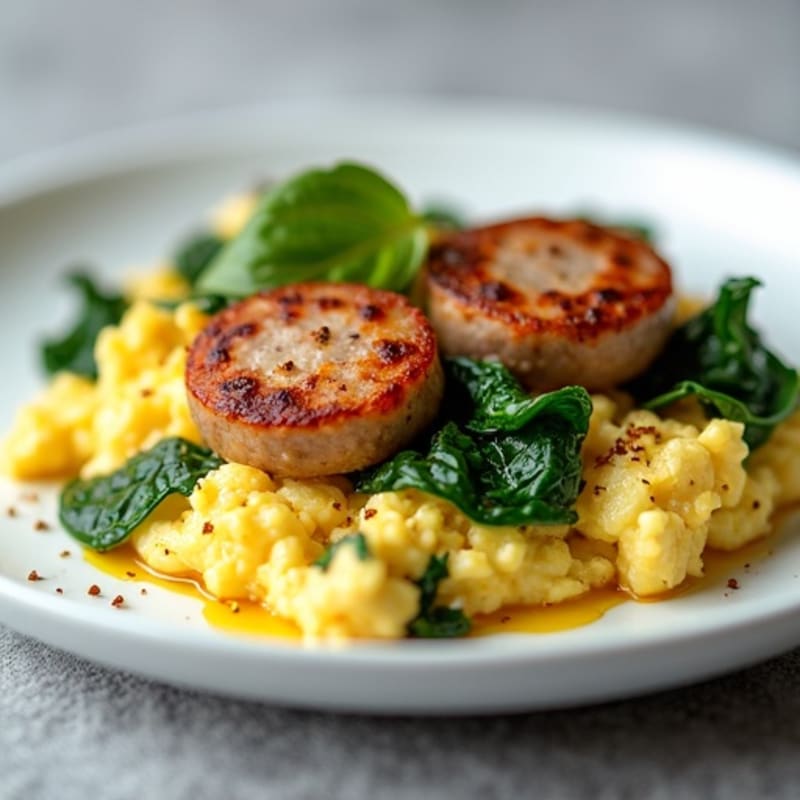 Egg White and Chicken Sausage Scramble with Spinach