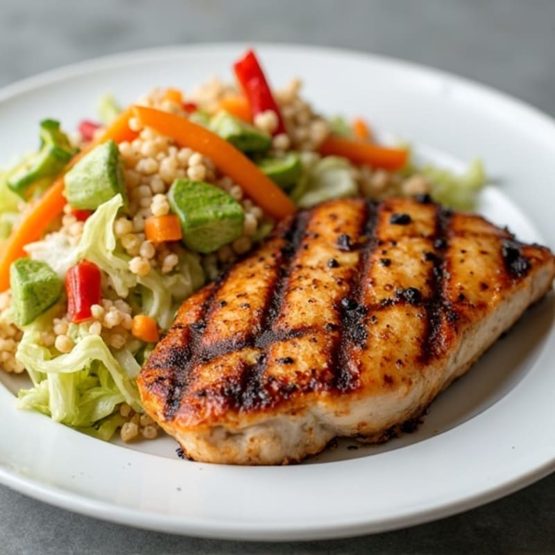 Grilled Chicken Breast with Crunchy Cabbage Slaw and Quinoa