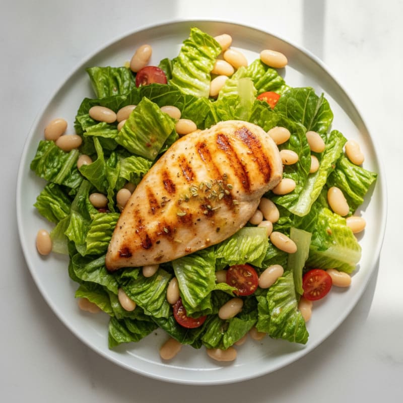Grilled Chicken Breast with Crisp Romaine and White Bean Salad