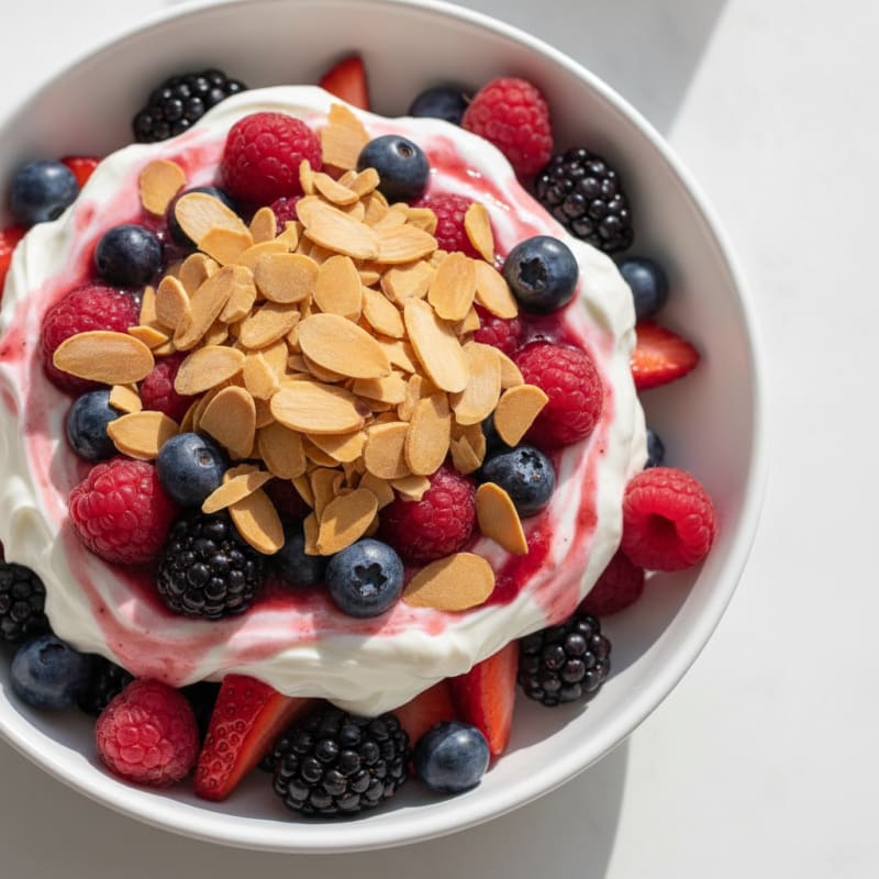 Greek Yogurt Protein Parfait with Mixed Berries and Almonds