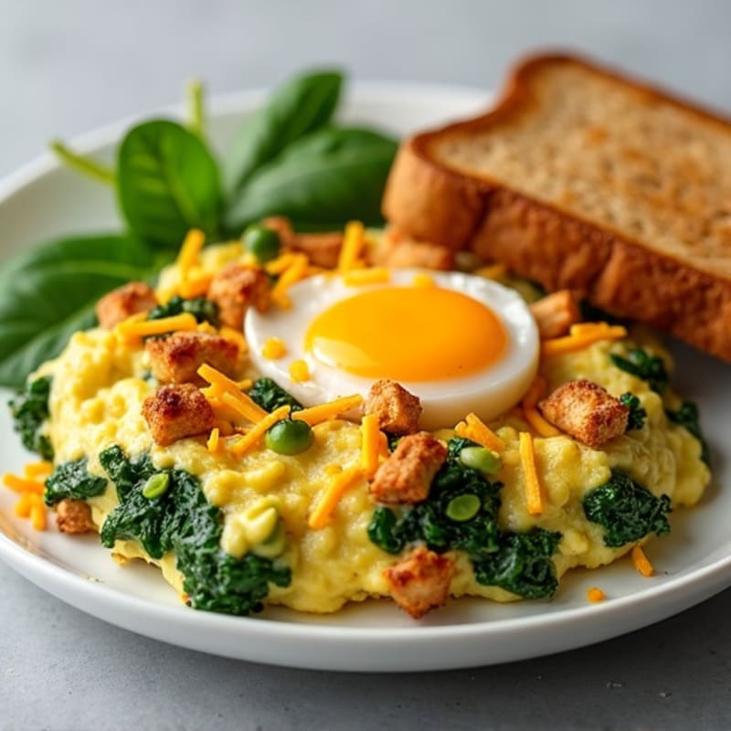 Crispy Chicken and Spinach Egg Scramble