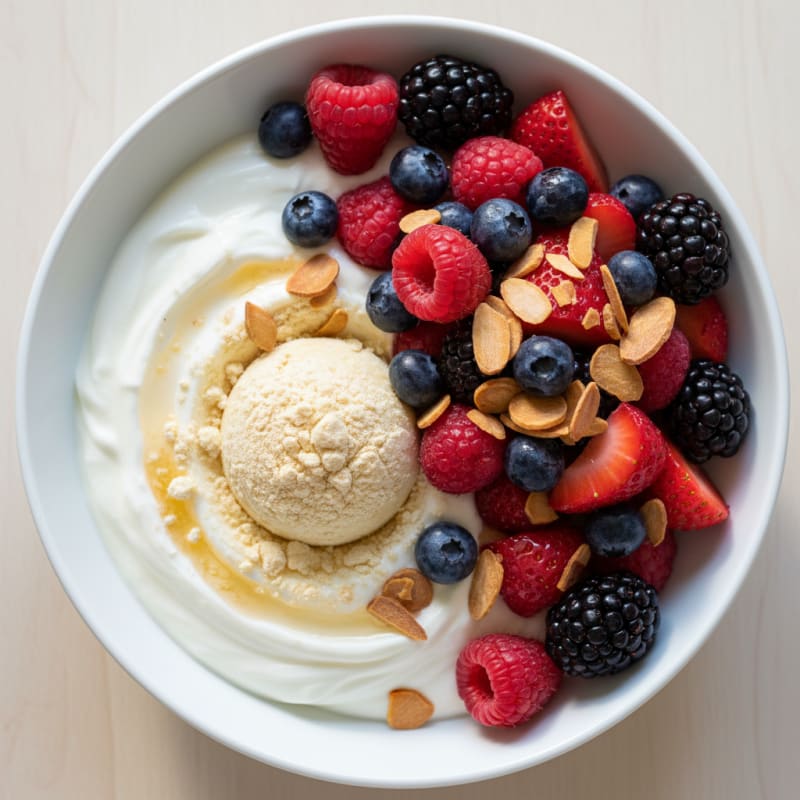 Greek Yogurt Protein Parfait with Mixed Berries and Almonds