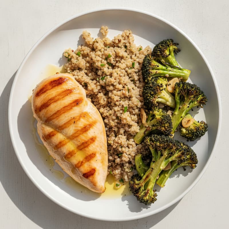 Grilled Chicken Breast with Roasted Broccoli and Quinoa