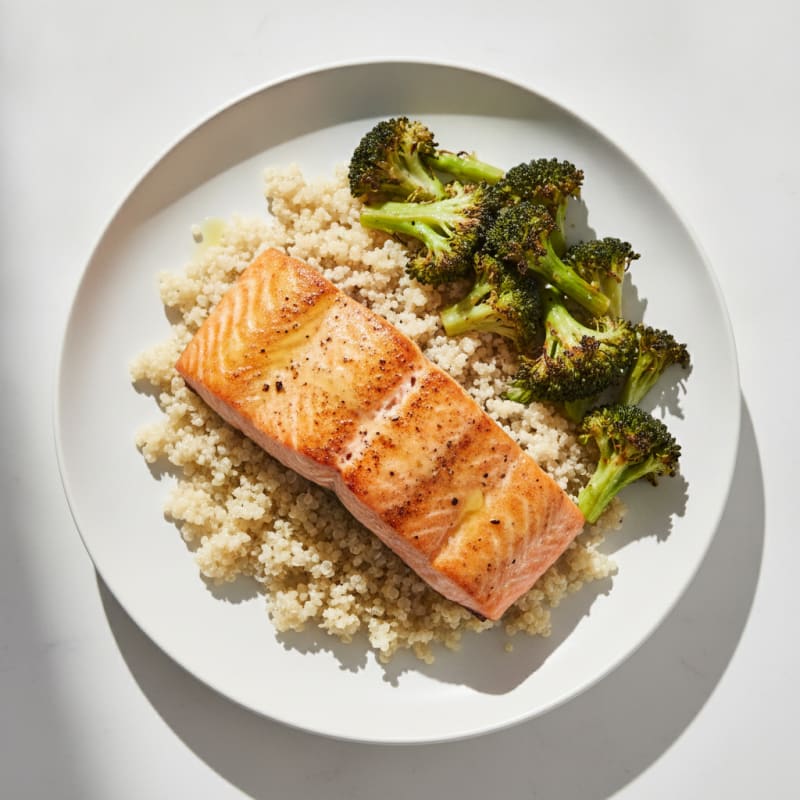 Seared Salmon with Roasted Broccoli and Quinoa