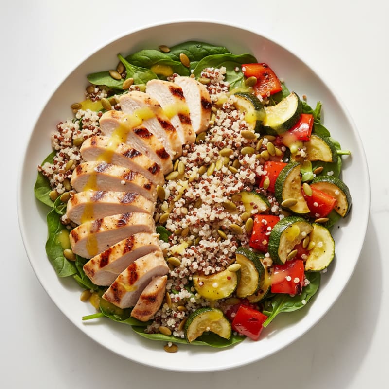 Grilled Chicken and Quinoa Power Salad with Roasted Veggies