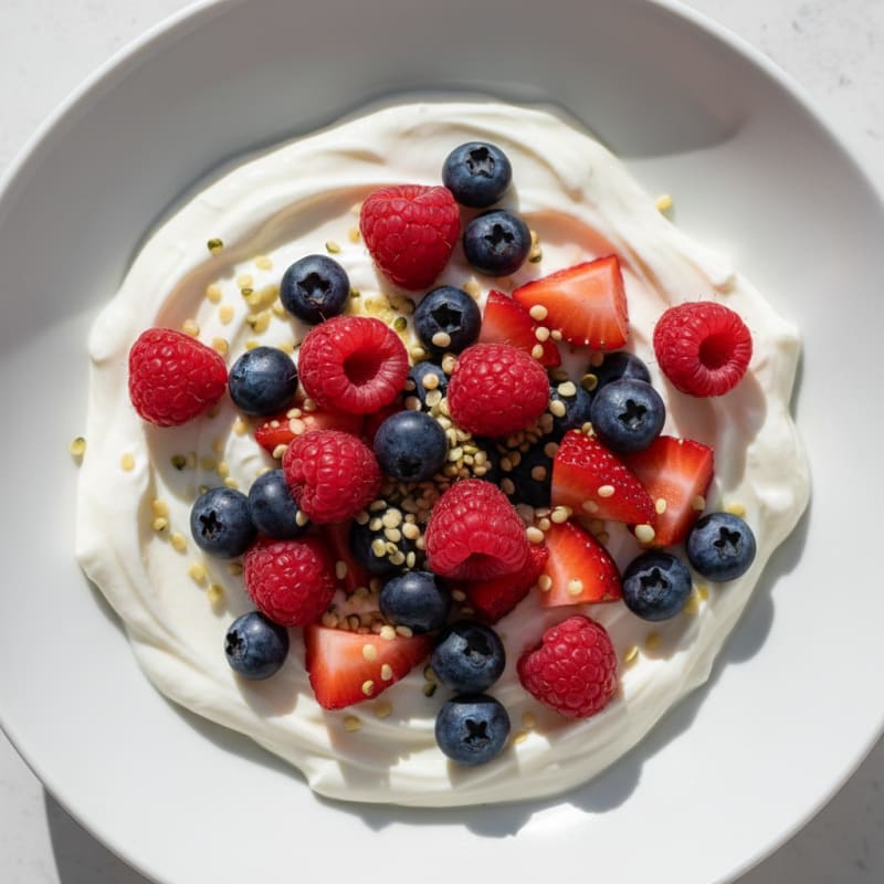 Vanilla Greek Yogurt Bowl with Whey Protein and Berries