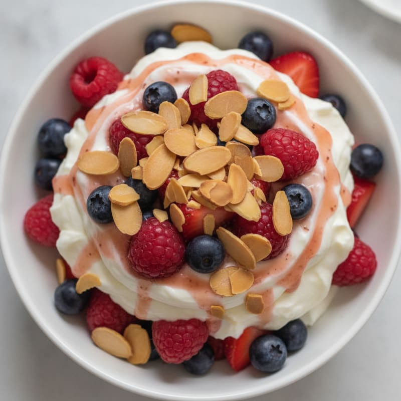 Greek Yogurt Protein Parfait with Mixed Berries and Almonds