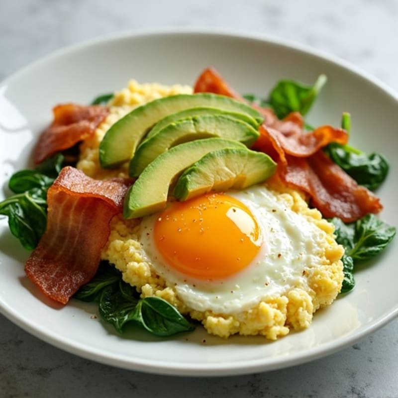 Egg White and Cottage Cheese Scramble with Spinach and Turkey Bacon