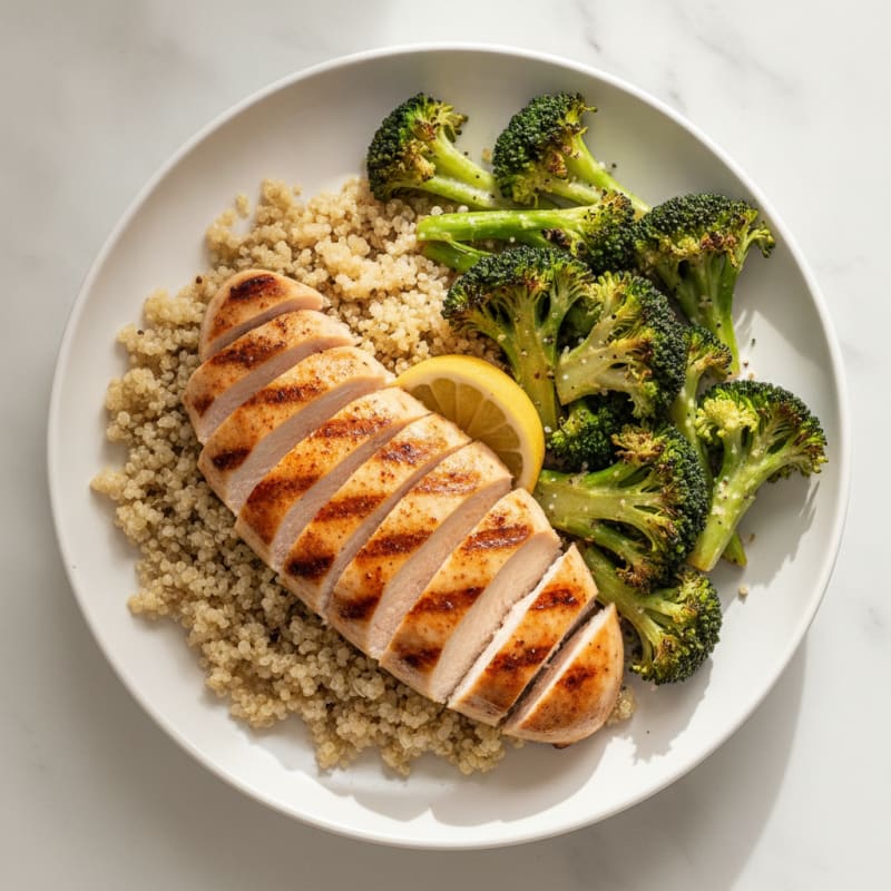 Grilled Chicken Breast with Quinoa and Roasted Broccoli