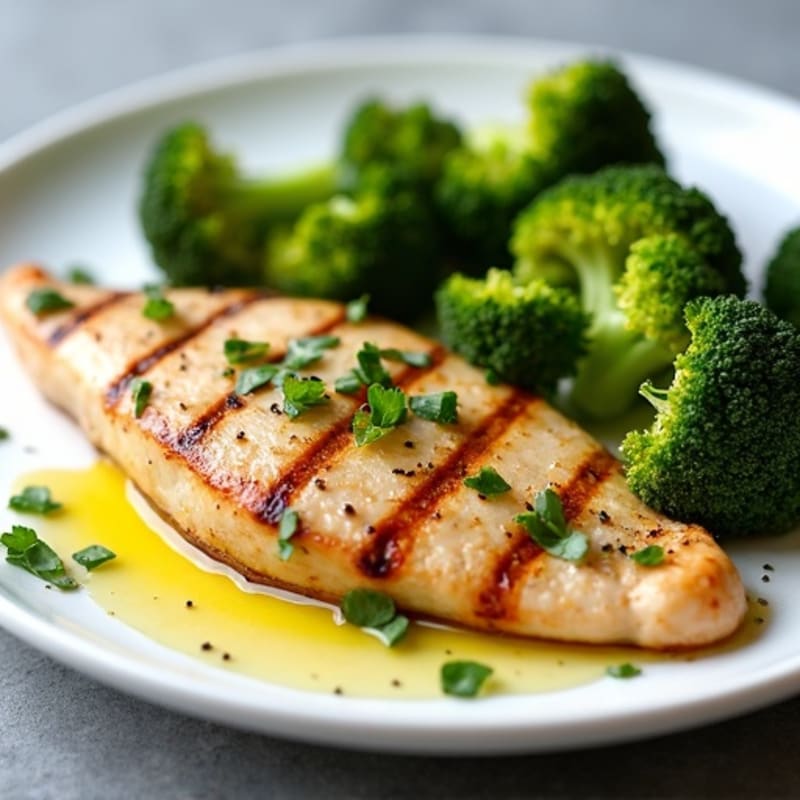 Grilled Chicken Breast with Roasted Broccoli and Lemon