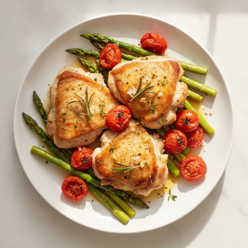 Pan-Seared Herb Chicken Thighs with Blistered Tomatoes