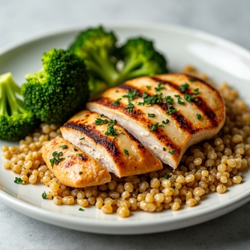 Grilled Chicken Breast with Quinoa and Roasted Broccoli