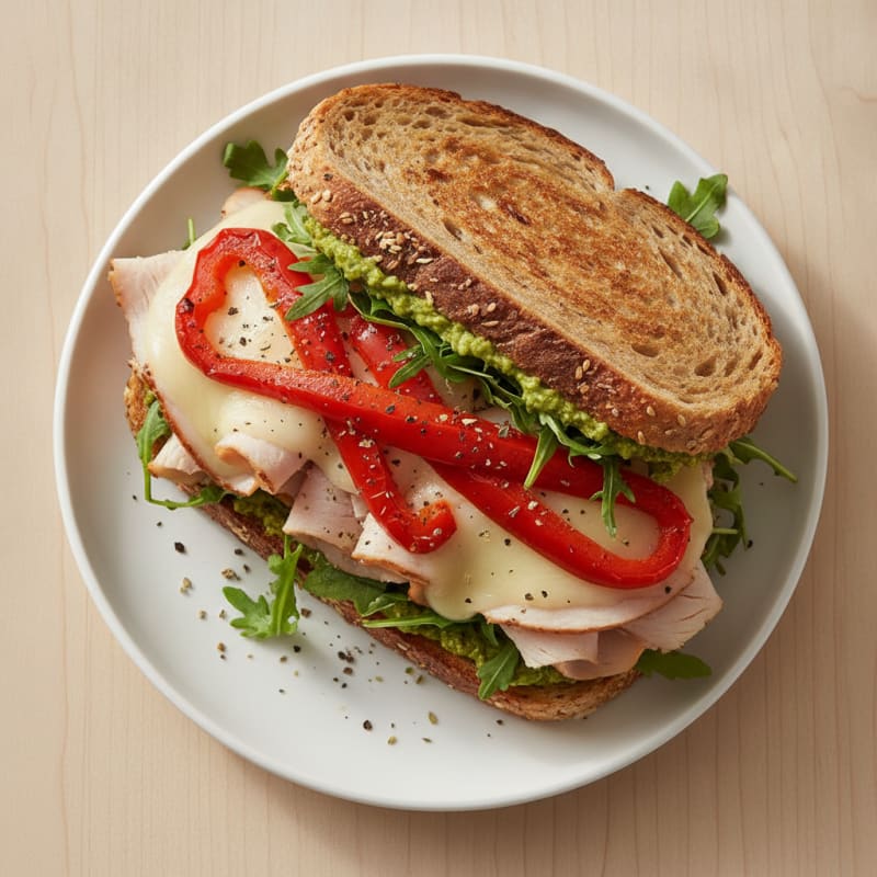 Turkey and Provolone Sandwich with Roasted Red Peppers