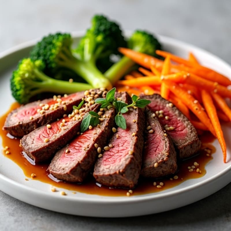 Ginger-Sesame Seared Beef with Crispy Vegetables