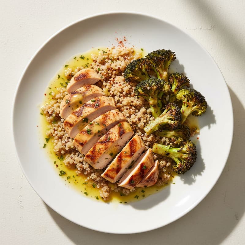Grilled Chicken and Quinoa Salad with Roasted Broccoli
