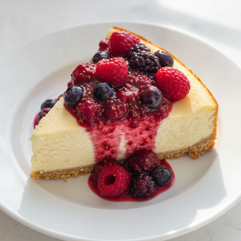Greek Yogurt Protein Cheesecake with Mixed Berries