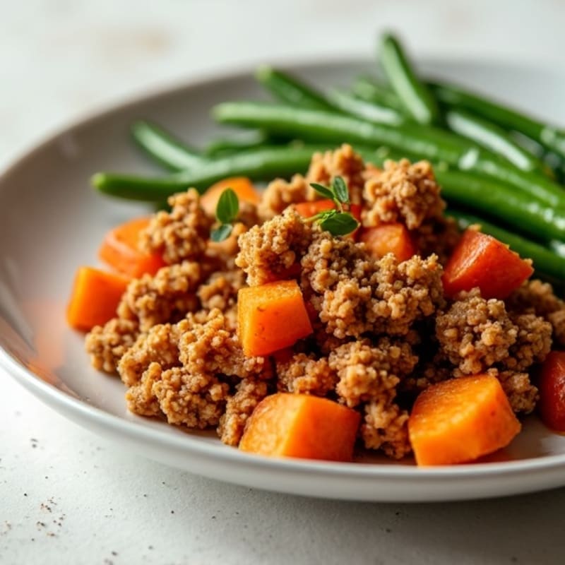 Crispy Ground Turkey with Roasted Sweet Potatoes and Green Beans