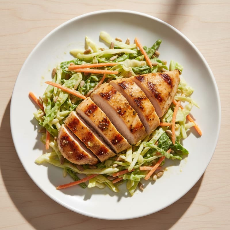Grilled Chicken Breast with Crunchy Cabbage Slaw