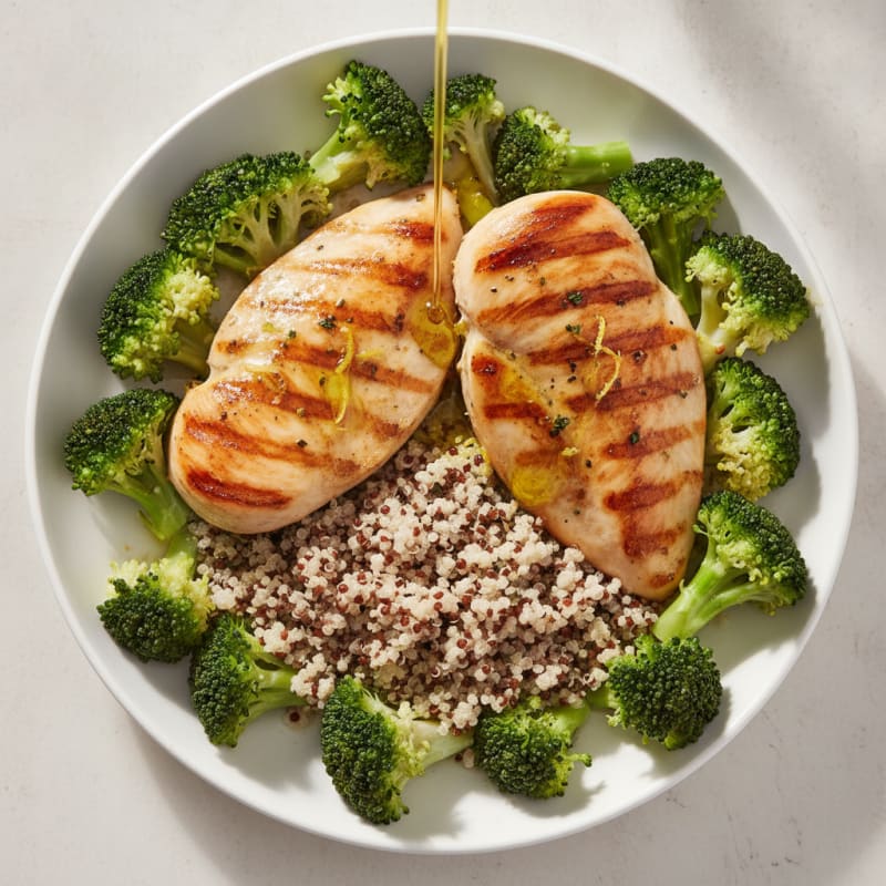Grilled Chicken Breast with Quinoa and Steamed Broccoli