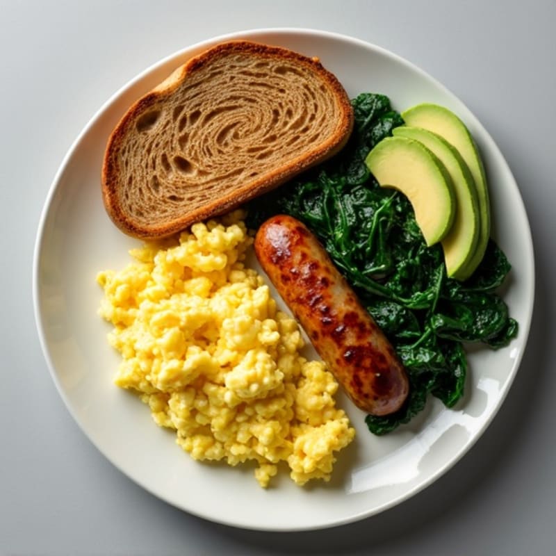 Scrambled Egg Whites with Chicken Sausage and Sautéed Spinach