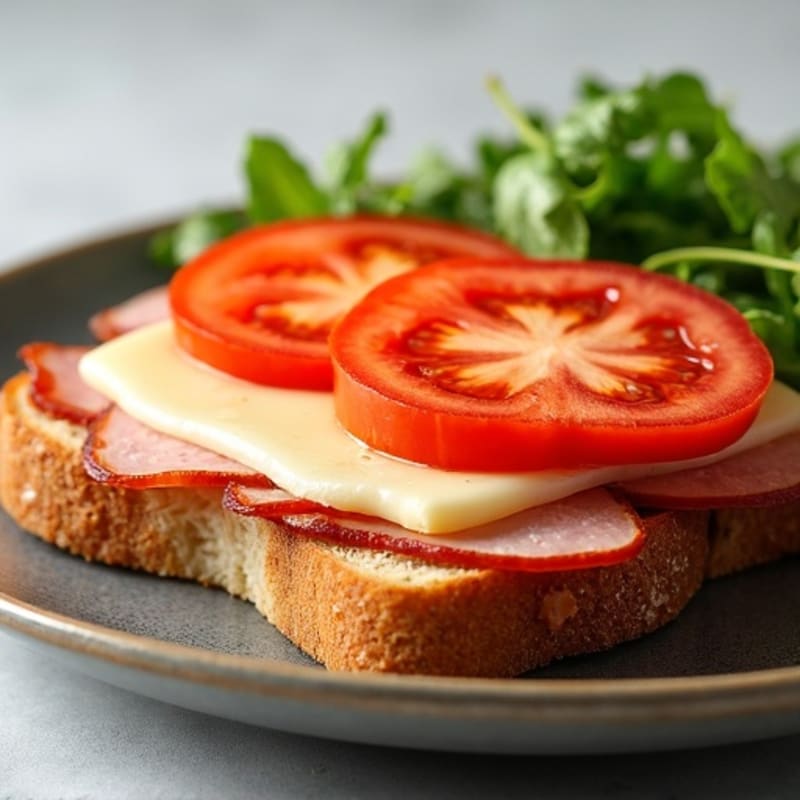 Crispy Turkey Ham and Melted Swiss Open-Faced Whole Grain Toast