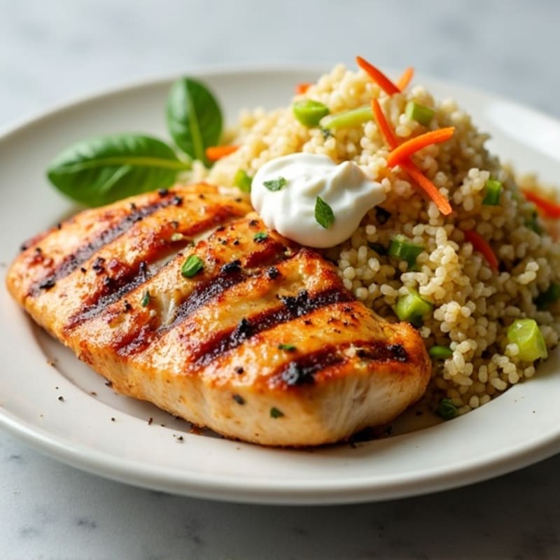 Grilled Chicken Breast with Crunchy Cabbage Slaw and Quinoa
