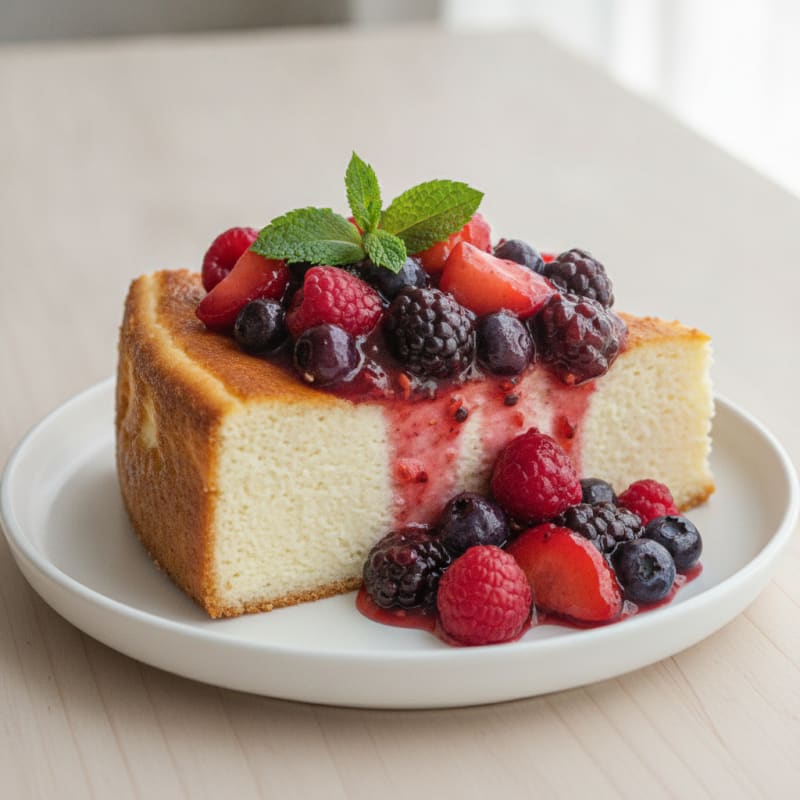 Greek Yogurt Protein Cheesecake with Mixed Berries