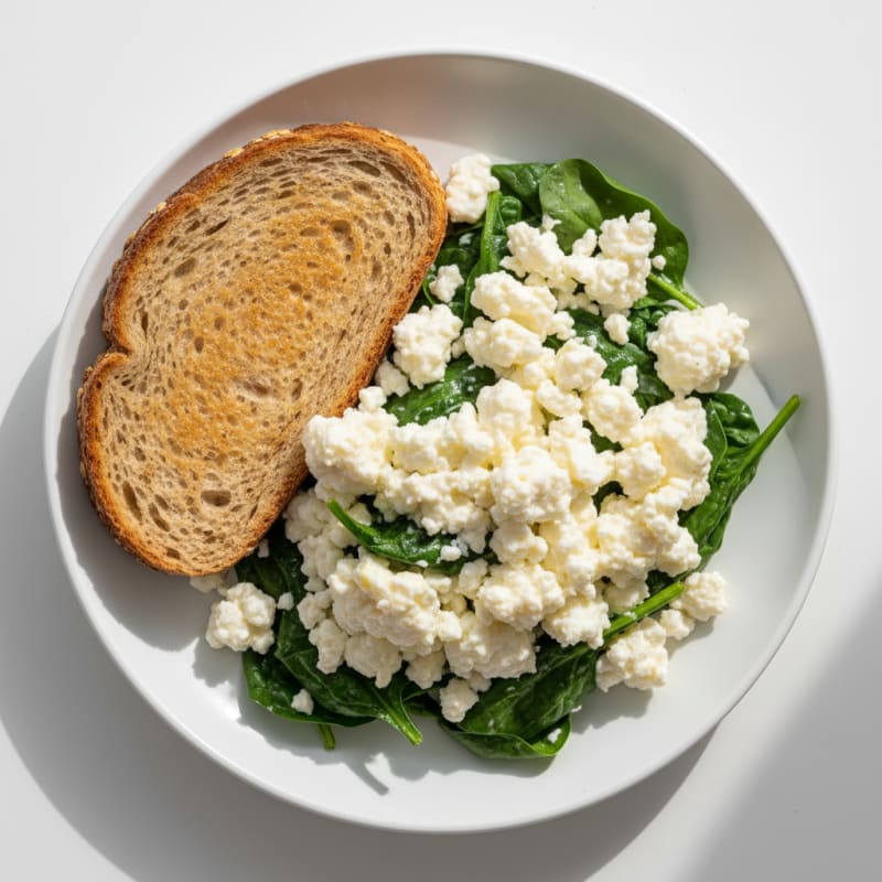 Cottage Cheese and Egg White Scramble with Sautéed Spinach