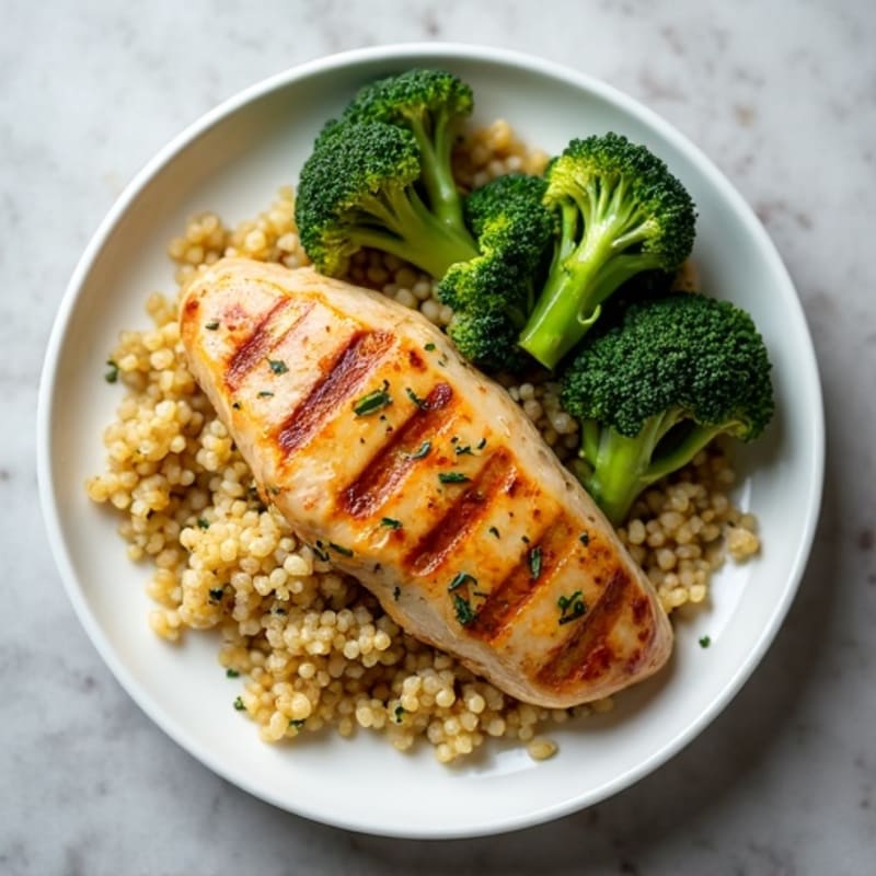 Grilled Chicken Breast with Quinoa and Roasted Broccoli
