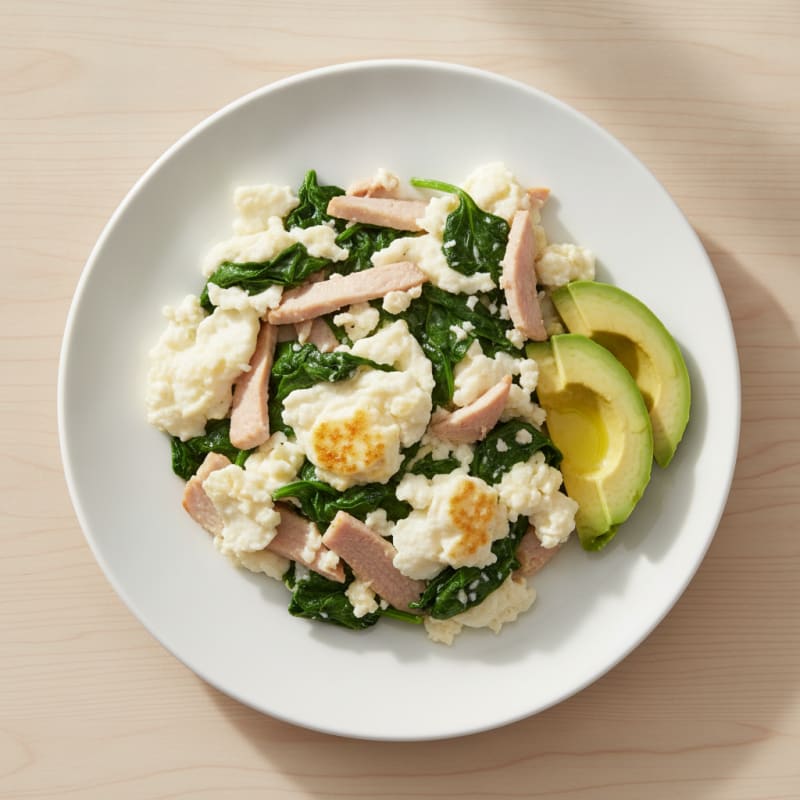 Egg White Spinach Scramble with Sliced Turkey Breast