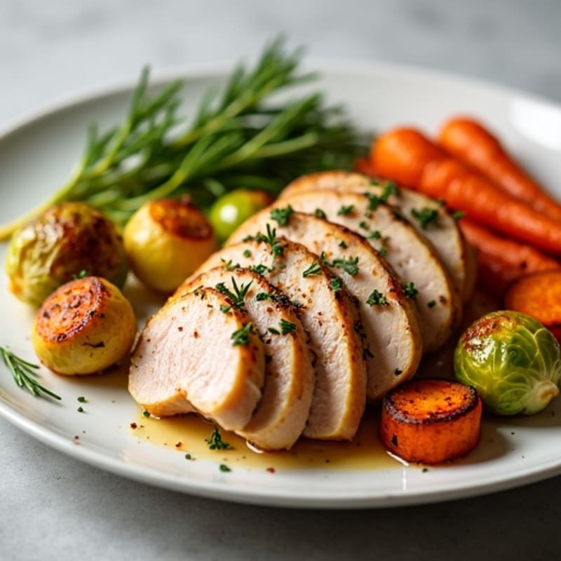 Herb-Roasted Turkey Breast with Crispy Brussels Sprouts and Carrots