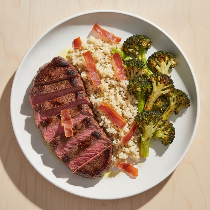 Seared Sirloin Steak with Roasted Broccoli and Quinoa