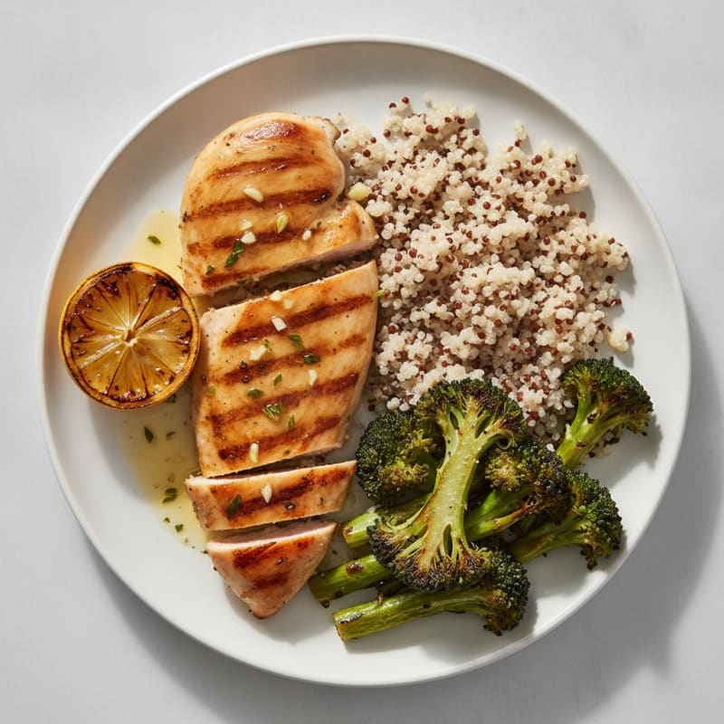 Grilled Chicken Breast with Quinoa and Roasted Broccoli