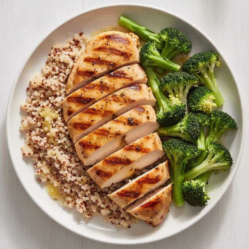 Grilled Chicken Breast with Quinoa and Steamed Broccoli