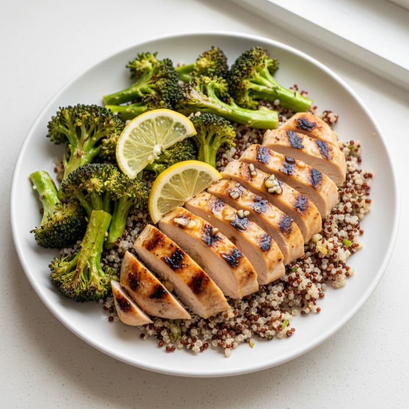 Grilled Chicken Breast with Quinoa and Roasted Broccoli