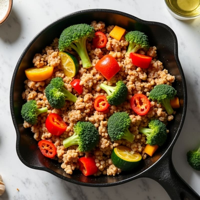 Savory Ground Turkey and Roasted Vegetable Skillet