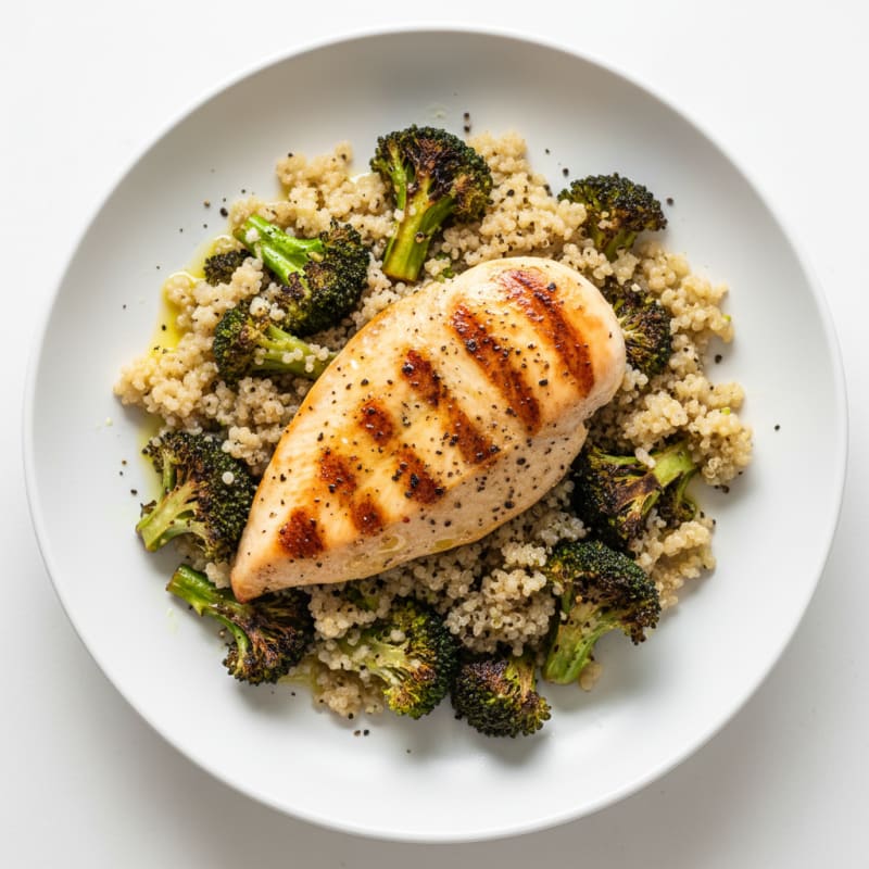 Grilled Lemon Pepper Chicken with Quinoa and Roasted Broccoli