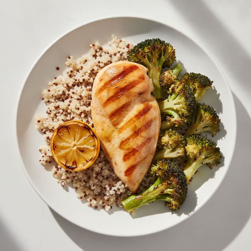 Grilled Chicken Breast with Quinoa and Roasted Broccoli