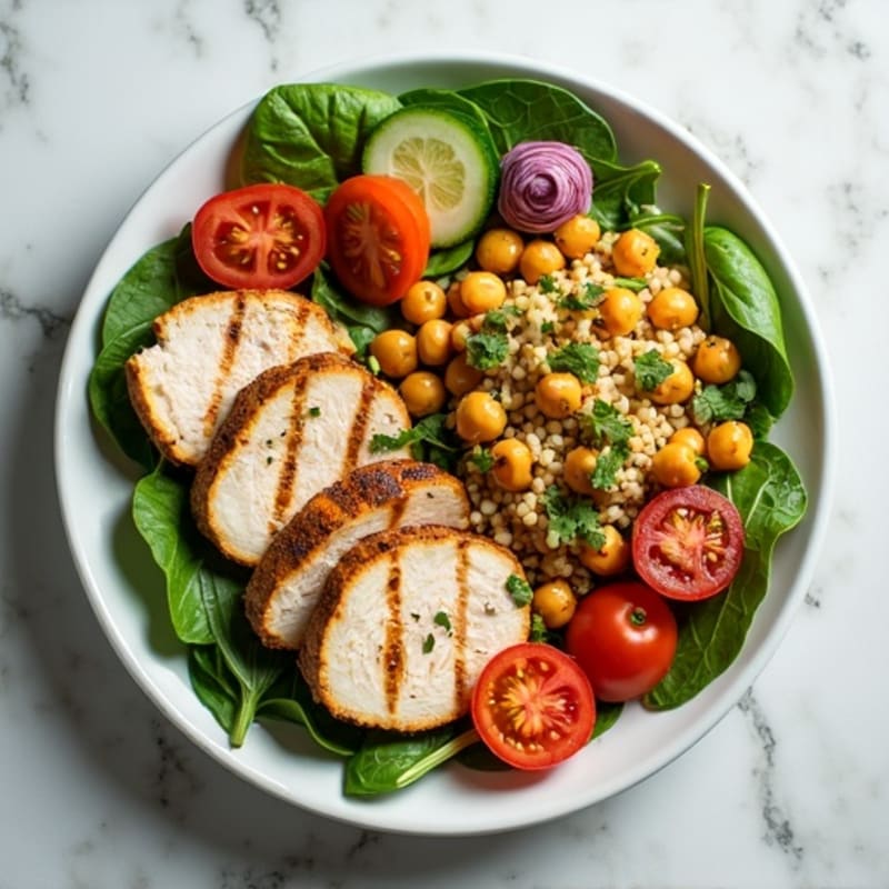 Grilled Turkey Breast Salad with Chickpeas and Spinach