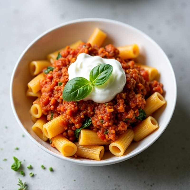 Creamy High-Protein Turkey Bolognese with Chickpea Pasta