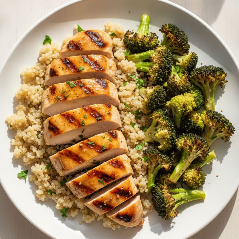 Grilled Chicken Breast with Quinoa and Roasted Broccoli