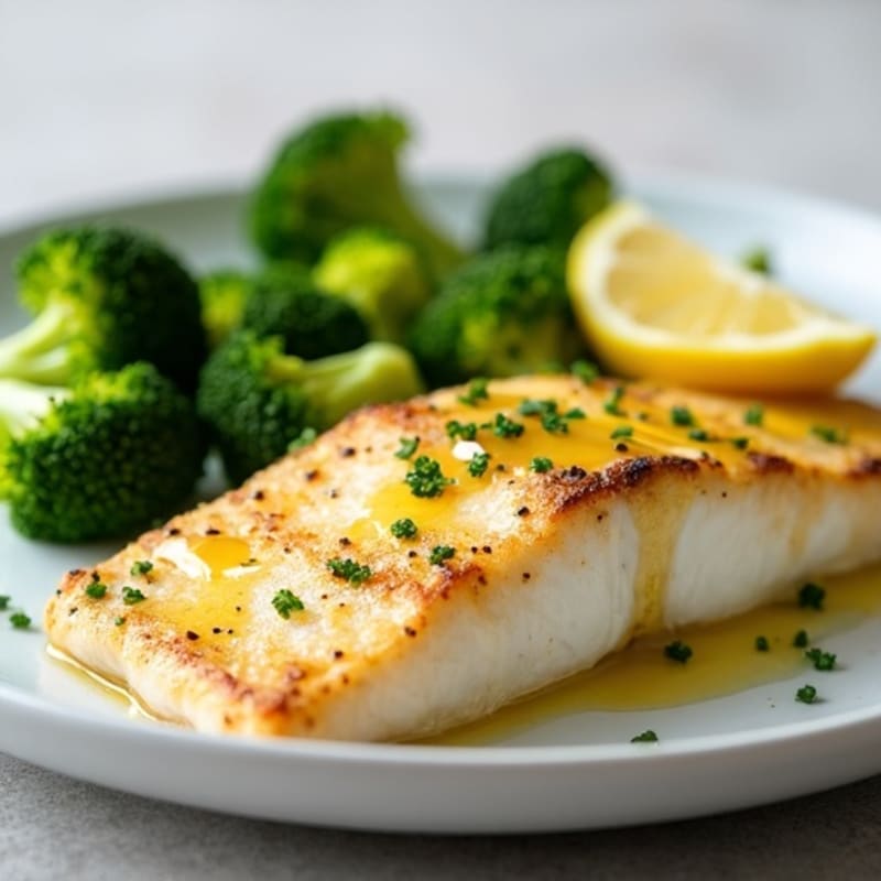Seared Cod with Steamed Broccoli and Lemon