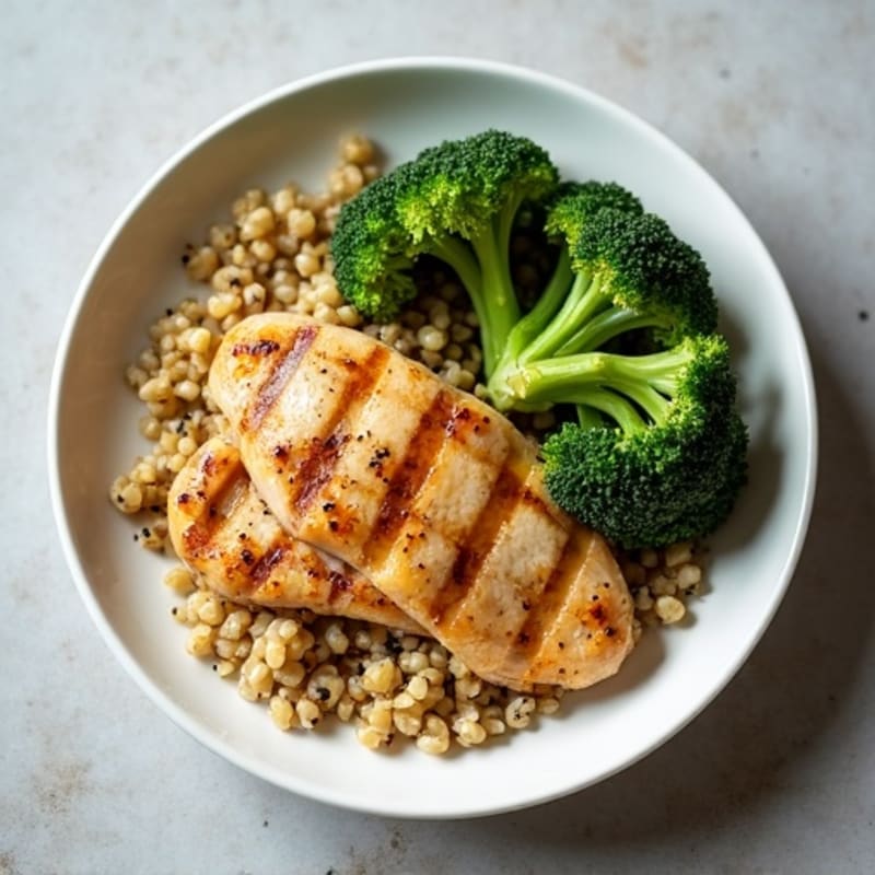 Grilled Chicken Breast with Quinoa and Roasted Broccoli