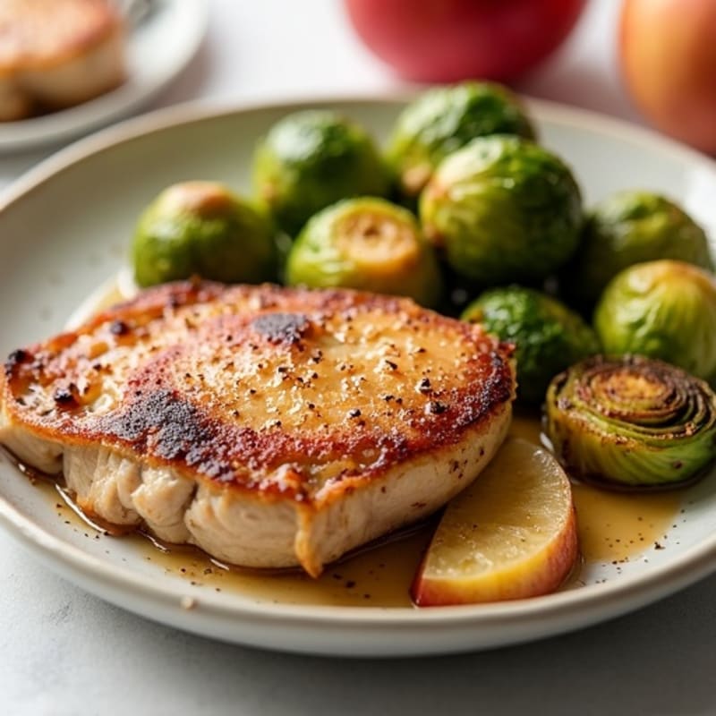 Cinnamon Apple Baked Pork Chops with Crispy Brussels Sprouts