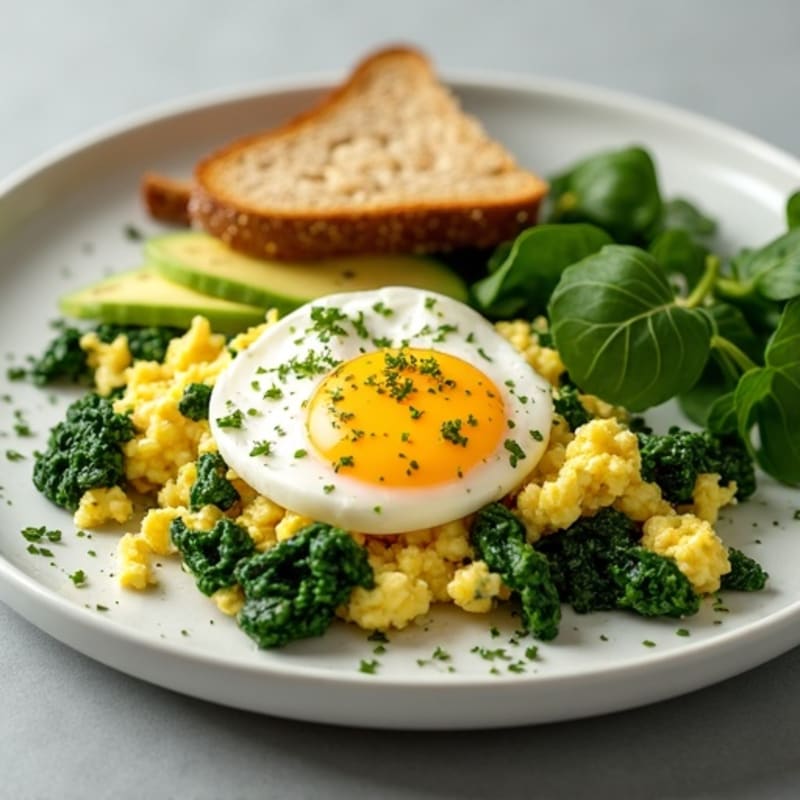 Cottage Cheese Egg Scramble with Sautéed Spinach