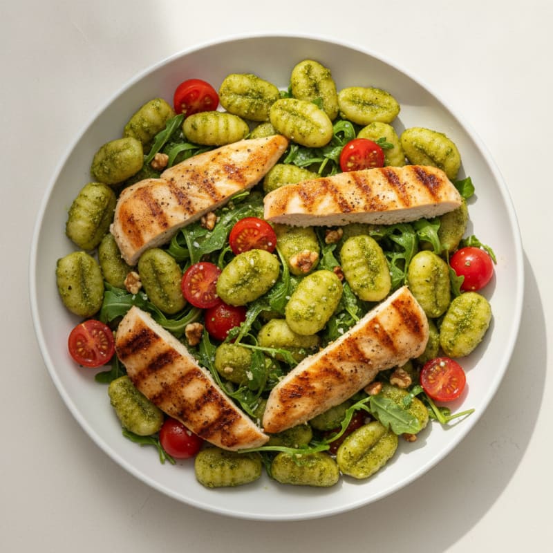 Gnocchi with Arugula Pesto and Cherry Tomatoes