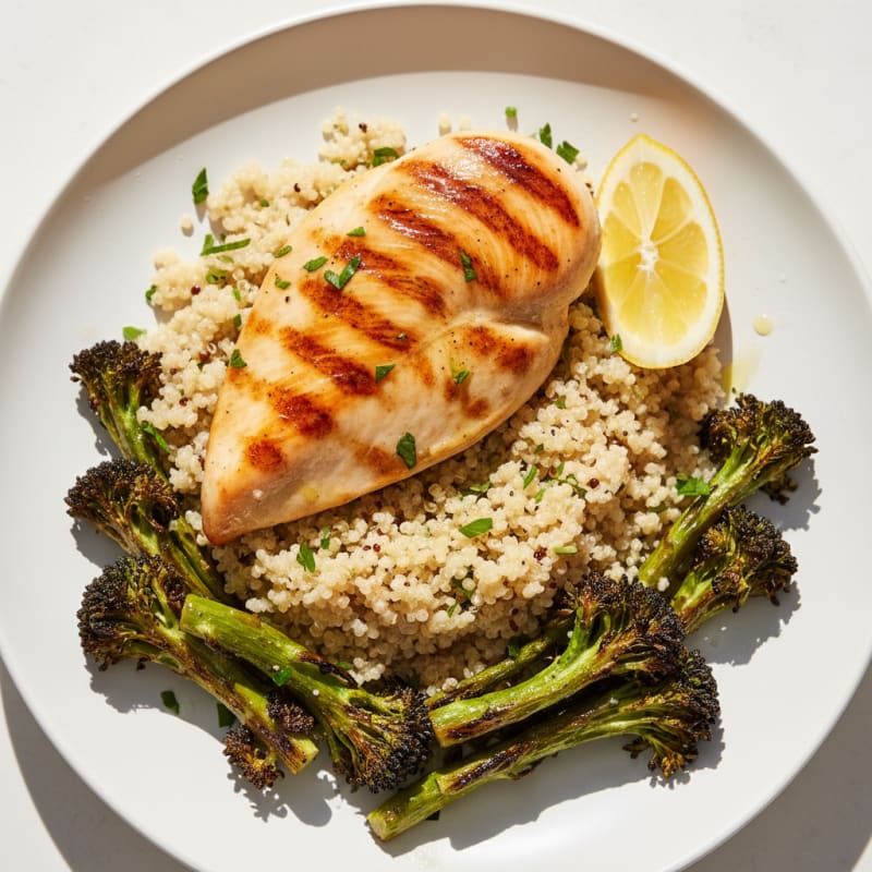 Grilled Chicken Breast with Quinoa and Roasted Broccoli