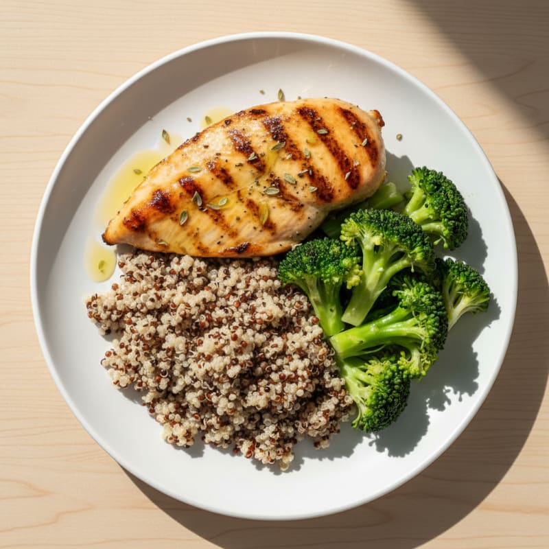 Grilled Chicken Breast with Quinoa and Steamed Broccoli